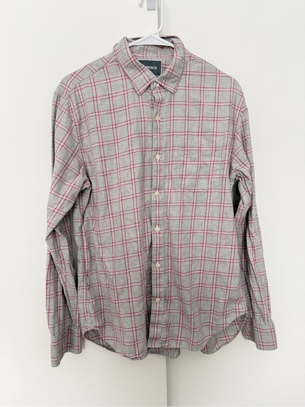 Bonobos Men's Button Down Shirt Gray Pink Checkered 100% Cotton Slim Fit Large